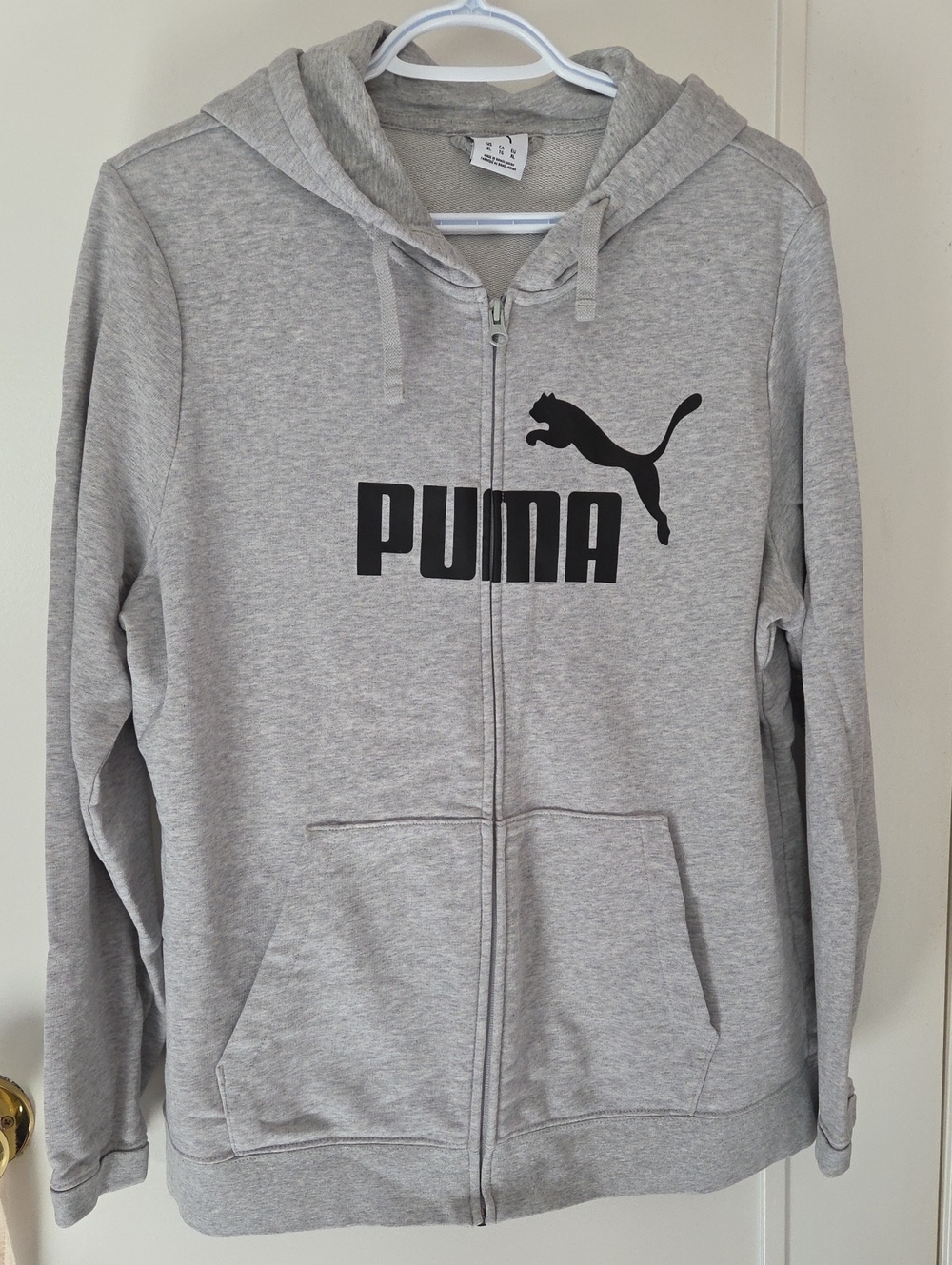 Puma Light Gray Full-Zip Hoodie with Black Logo